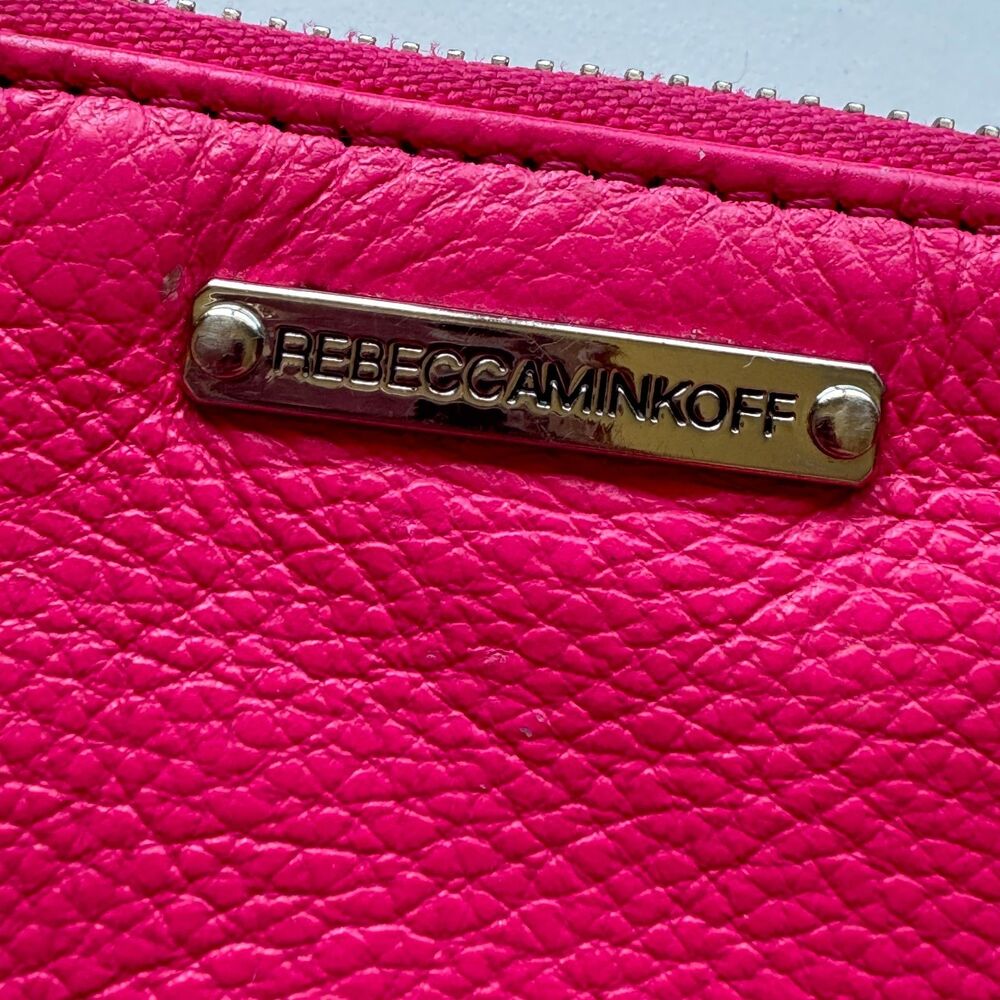 Rebecca Minkoff Mani Pedi Fund Hot Pink Pebbled Leather Zip Wallet Coin Pouch - Picture 3 of 9